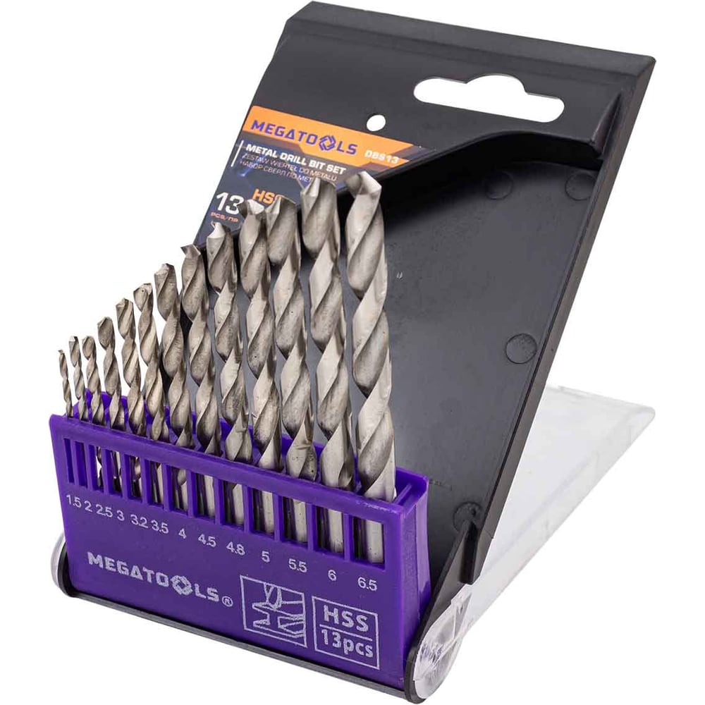 Изображение товара Набор сверл по металлу MEGATOOLS 13 предметов 1.5-6.5 мм HSS цилиндрический хвостовик