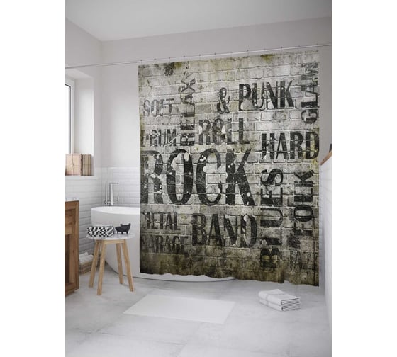 Изображение товара Штора (занавеска) для ванной JoyArty "Стили музыки ретро" из сатена, 180х200 см с крючками, sc_32610