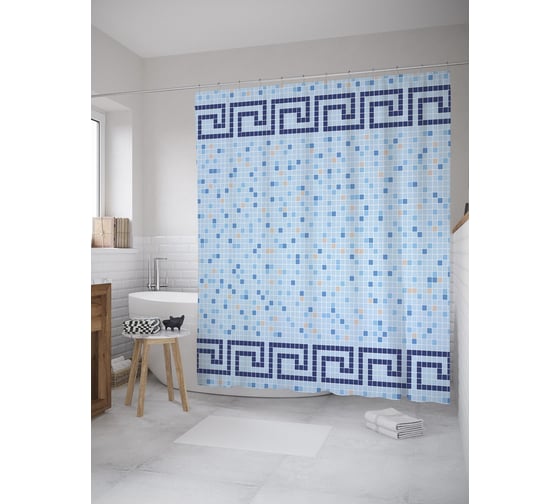 Изображение товара Штора (занавеска) для ванной JoyArty "Мозаичная плитка" из сатена, 180х200 см с крючками, sc_55757