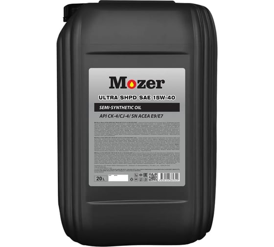 Изображение товара Моторное масло Mozer ULTRA SHPD SAE 15W-40 API CK-4/SN ACEA Е9/Е7, канистра 20л 4639329