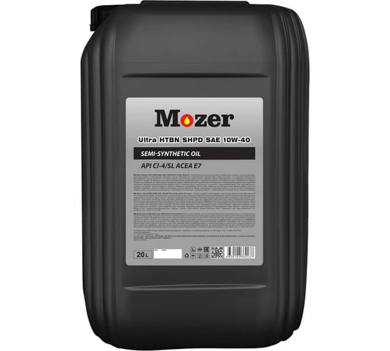 Изображение товара Моторное масло Mozer ULTRA HTBN SHPD SAE 10w-40 API CI-4/SL E7, канистра 20л 4639237