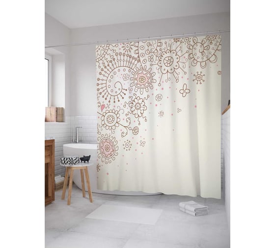 Изображение товара Штора (занавеска) для ванной JoyArty "Ажурный угол" из сатена, 180х200 см с крючками, sc_32361