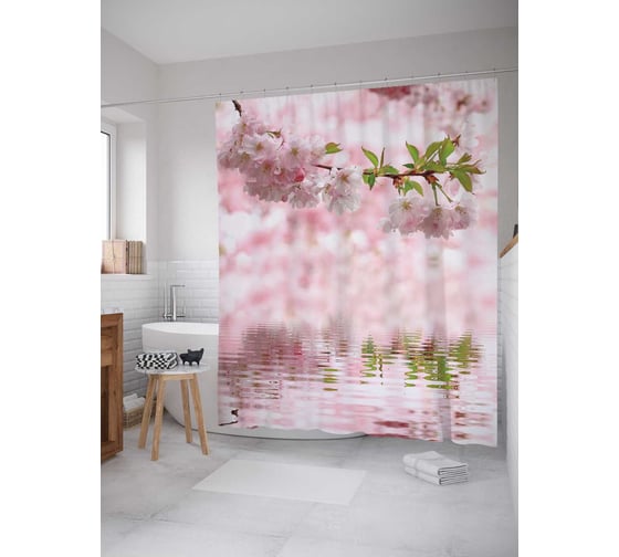 Изображение товара Штора (занавеска) для ванной JoyArty "Цветок смотрит в отражение" из сатена, 180х200 см с крючками, sc_3994