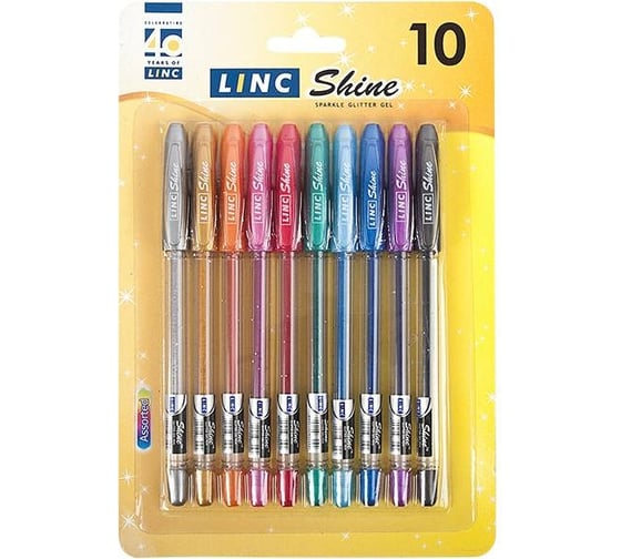 Изображение товара Набор гелевых ручек LINC SHINE 1 мм, с блестками, 10 цветов 1001G