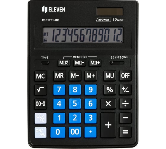 Изображение товара Калькулятор настольный Eleven Business Line CDB1201-BK/BL, 12 разрядов, двойное питание, 155х205х35 мм, черный/синий 365632