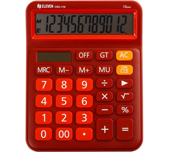 Изображение товара Калькулятор настольный Eleven CDC-110-RD, 12 разрядов, двойное питание, 125х160х28 мм, красный 365655