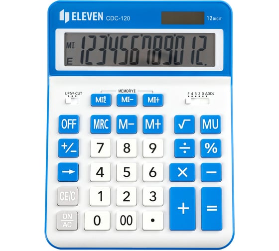 Изображение товара Калькулятор настольный Eleven CDC-120-WH/NV, 12 разрядов, двойное питание, 155х206х38 мм, белый/темно-синий 365644