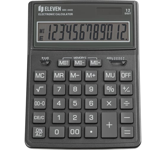 Изображение товара Калькулятор настольный Eleven SDC-444X-GR, 12 разрядов, двойное питание, 155х204х33 мм, cерый 365636
