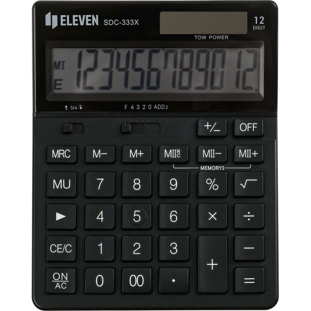Калькулятор настольный Eleven SDC-333X-BK представляет собой надежное устройство для выполнения различных вычислений. Он оснащен 12-разрядным дисплеем, что позволяет работать с большими числами и обеспечивает точность расчетов. Двойное питание, включающее солнечную батарею и стандартные батарейки, гарантирует бесперебойную работу устройства в любых условиях освещения. Компактные размеры 125х155х31 мм делают его удобным для размещения на рабочем столе, а черный цвет корпуса придает ему стильный и современный вид. Этот калькулятор станет незаменимым помощником как в офисе, так и дома, обеспечивая простоту и удобство в использовании.