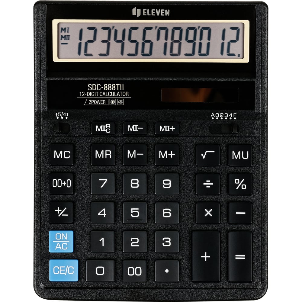 Калькулятор настольный Eleven SDC-888TII представляет собой надежное устройство для выполнения различных вычислений. Он оснащен 12-разрядным дисплеем, что позволяет работать с большими числами и обеспечивает точность расчетов. Двойное питание, включающее солнечную батарею и стандартные батарейки, гарантирует бесперебойную работу устройства в любых условиях освещения. Компактные размеры 158х203х31 мм делают его удобным для размещения на рабочем столе, а черный цвет корпуса придает ему строгий и профессиональный вид. Этот калькулятор станет отличным помощником в офисе или дома, обеспечивая простоту и удобство в использовании.