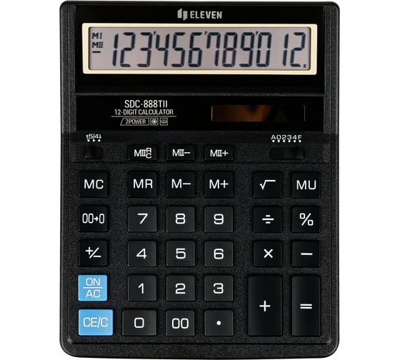 Изображение товара Калькулятор настольный Eleven SDC-888TII, 12 разрядов, двойное питание, 158х203х31 мм, черный 339221