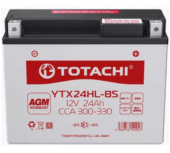 Изображение товара Аккумуляторная батарея Totachi MOTO YTX24HL-BS 24 а/ч R AGM 92124
