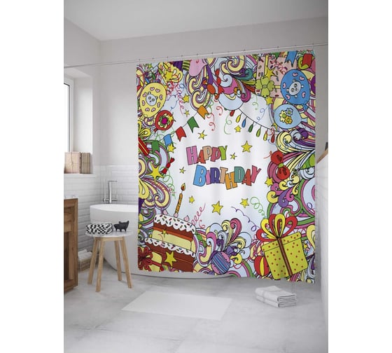 Изображение товара Штора (занавеска) для ванной JoyArty "Сказочный праздник" из сатена, 180х200 см с крючками, sc_34297