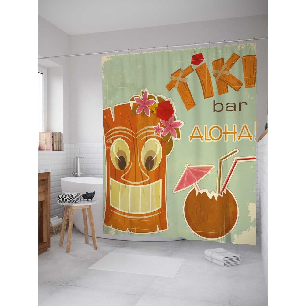 Изображение товара Штора для ванной JoyArty Тики-бар Алоха 180x200 см сатен с крючками водоотталкивающее покрытие