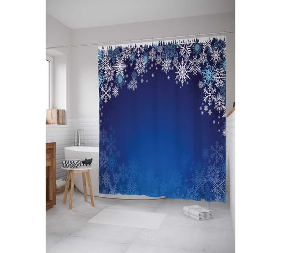 Изображение товара Штора (занавеска) для ванной JoyArty "Новогодний снегопад" из сатена, 180х200 см с крючками, sc_37044