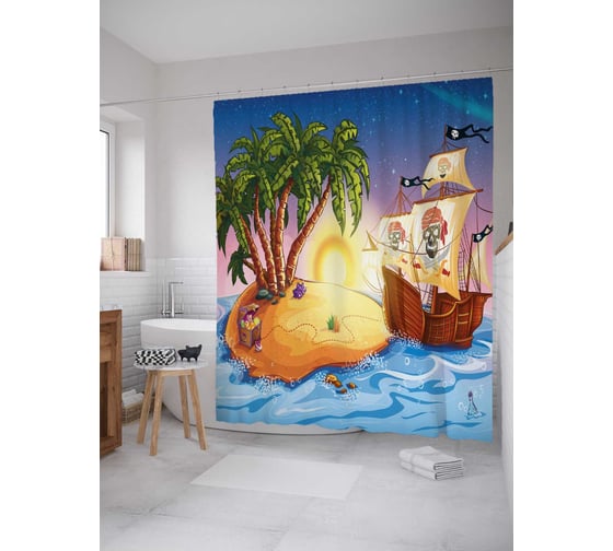 Изображение товара Штора (занавеска) для ванной JoyArty из сатена, 180х200 см с крючками, sc_38217