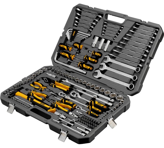 Изображение товара Набор инструментов Denzel 1/2", 1/4", 3/8", CrV, S2, пластиковый кейс, 144 предмета 15805