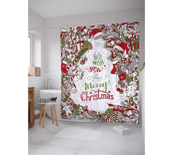 Изображение товара Штора (занавеска) для ванной JoyArty из сатена, 180х200 см с крючками, sc_37049