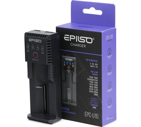 Изображение товара Зарядное устройство Epilso (1х 10340, 14500, 16340, 18650, 26650, A, AA, AAA, C; PowerBank) EPC-U10