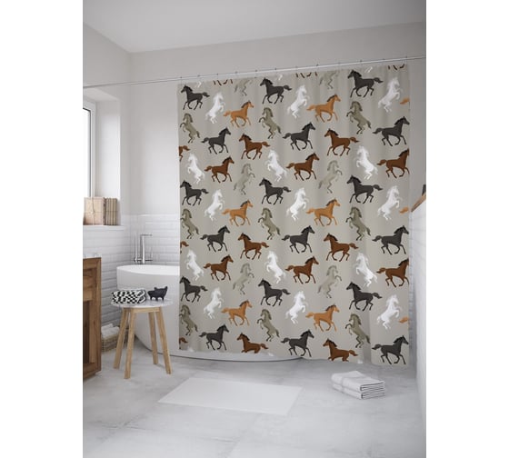 Изображение товара Штора (занавеска) для ванной JoyArty "Рябина на досках" из сатена, 180х200 см с крючками, sc_38398