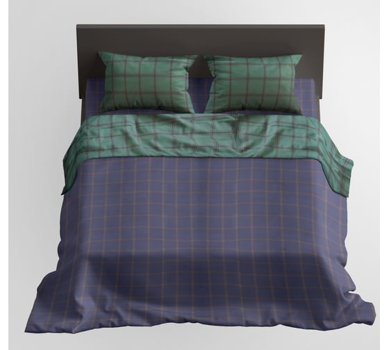 Изображение товара Комплект постельного белья CASADELGUSTO евро, Jaulas de Tweed Verde, сатин Premium 250 TC 22684