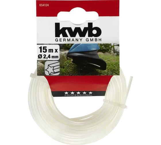 Изображение товара Леска для триммера kwb 2.4 мм, 15 м, нейлон, профиль звезда 654124