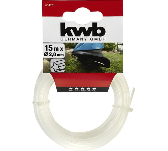 Изображение товара Леска для триммера kwb 2 мм, 15 м, нейлон, профиль звезда 654120