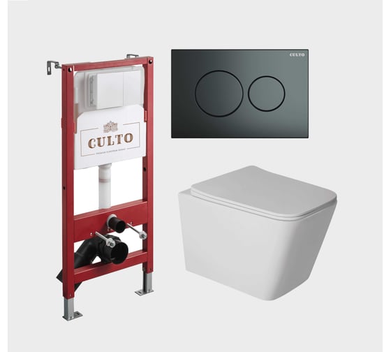 Изображение товара Инсталляция пневматическая с подвесным унитазом CULTO ESTE панель смыва серая (gun metall) ESTE_PN_GUNM