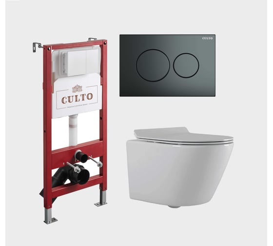 Изображение товара Инсталляция пневматическая с подвесным унитазом CULTO TOR панель смыва серая (gun metall), система смыва Торнадо SP_TOR_GUN