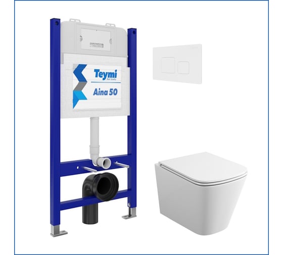 Изображение товара Комплект Инсталляция Aina 50 + клавиша смыва Kati белая + унитаз Helmi S F00550 Teymi ЦБ-00270506