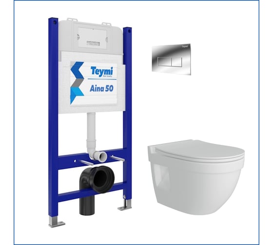 Изображение товара Комплект Инсталляция Aina 50 + клавиша смыва Helmi хром + унитаз Vitra Pro F00674 Teymi ЦБ-00270507