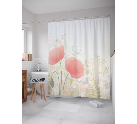 Изображение товара Штора (занавеска) для ванной JoyArty из сатена, 180х200 см с крючками sc_38078