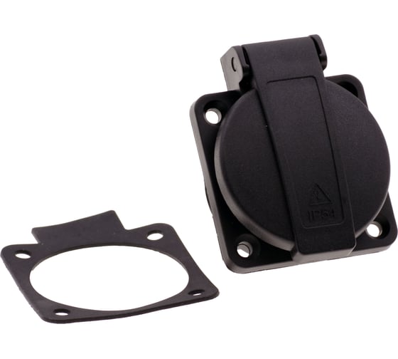 Изображение товара Розетка встраиваемая INPIN 16A 220V 2P+E IP54 подключение сзади 50х50 черная CA105BK