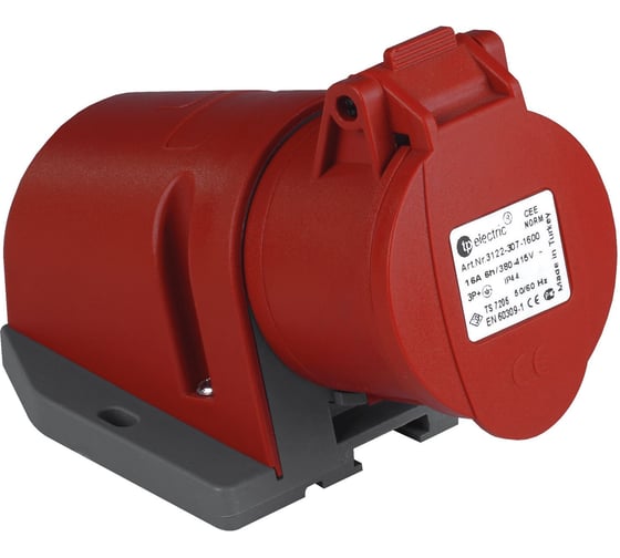 Изображение товара Розетка кабельная настенная TP Electric зажимные контакты 32A/400В/3P+N+E/IP44 3107-307-1600
