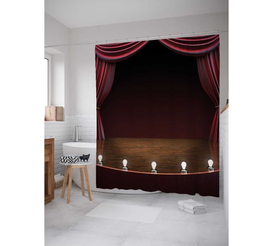 Изображение товара Штора (занавеска) для ванной JoyArty "Сцена с подсветкой" из сатена, 180х200 см с крючками, sc_38125