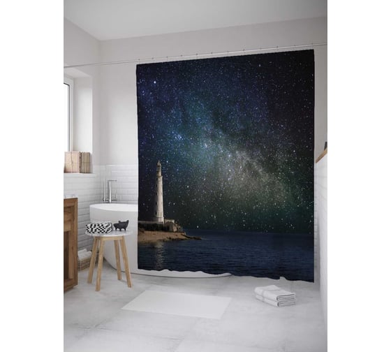 Изображение товара Штора (занавеска) для ванной JoyArty из сатена, 180х200 см с крючками sc_35624