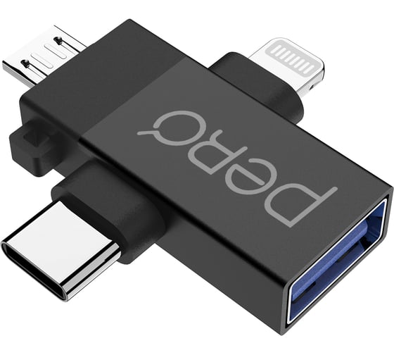 Изображение товара Адаптер Pero AD14 OTG LIGHTNING+USB-C+MICRO-USB TO USB 3.0, черный PRAD14BL