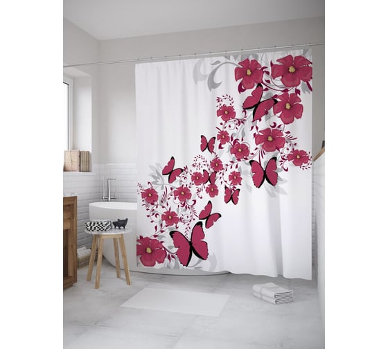 Изображение товара Штора (занавеска) для ванной JoyArty "Цветочный шлейф" из сатена, 180х200 см с крючками, sc_55121