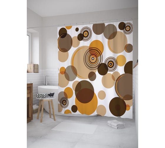 Изображение товара Штора (занавеска) для ванной JoyArty "Векторные диски" из сатена, 180х200 см с крючками, sc_55112
