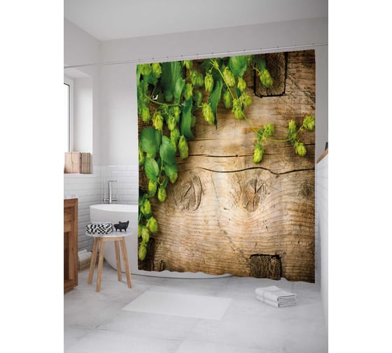 Изображение товара Штора (занавеска) для ванной JoyArty "Лиана на деревянной стене" из сатена, 180х200 см с крючками, sc_38875