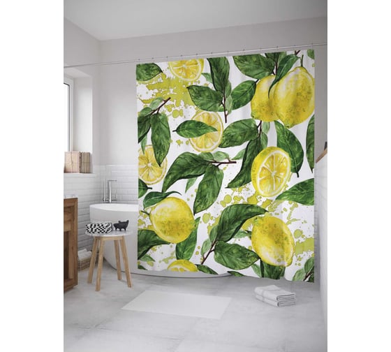 Изображение товара Штора (занавеска) для ванной JoyArty "Дерево лимона" из сатена, 180х200 см с крючками, sc_31929
