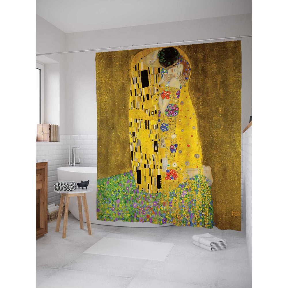Изображение товара Штора для ванной JoyArty Густав Климт поцелуй 180x200 см, сатен, легко устанавливается