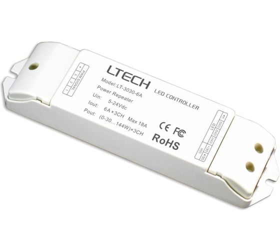 Изображение товара Усилитель для подключения светодиодной ленты VARTON RGB 5-24 VDC IP20 175x44x30 мм (LTECH) 3 канала по 144 Вт LT-3030-6A