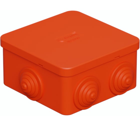 Изображение товара Коробка Экопласт JBS080 огн. E110, о/п 85x85x50мм, без галогена, 6 вых., IP44, 5P, (0,15-2,5 мм²), цвет оранж. 43021HF