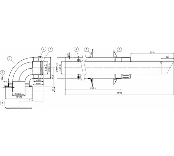 Изображение товара Дымоход для традиционного котла COPA (проход через стену) 7986491