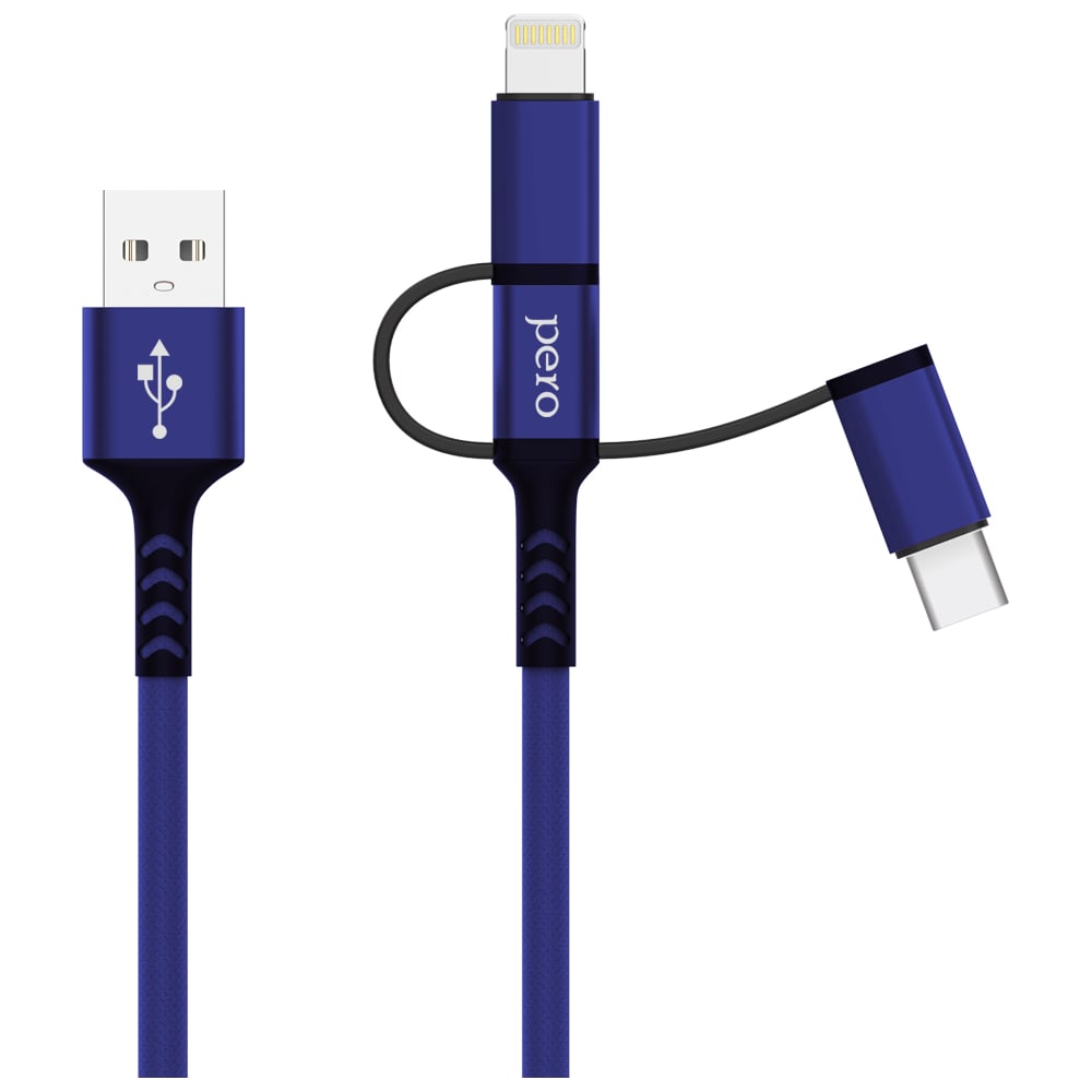 Изображение товара Дата-кабель PERO DC-06 3 в 1 Lightning Micro USB Type-C 2м синий