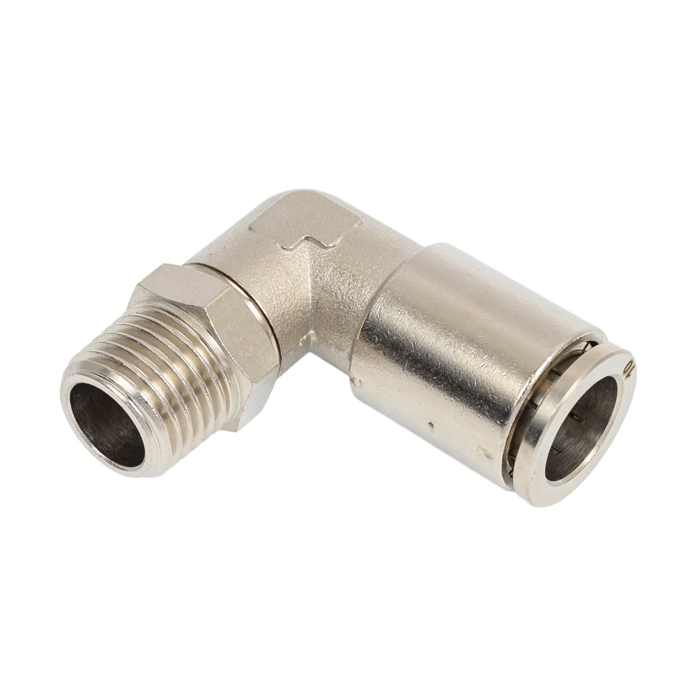 Изображение товара Пневмофитинг латунный L-образный HIMPT, с наружной резьбой NPLT 10-02 R1/4 00-00012556