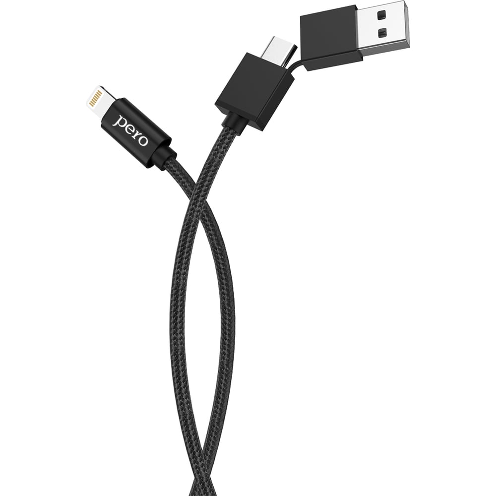 Изображение товара Дата-кабель PERO DC-07 UNIVERSAL 2 in 1, USB-A + PD to Lightning, 1m, Black PRDC-07UTL1MB