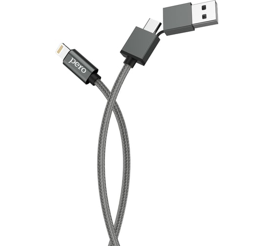 Изображение товара Дата-кабель PERO DC-07 UNIVERSAL 2 in 1, USB-A + PD to Lightning, 1m, Silver PRDC-07UTL1MS