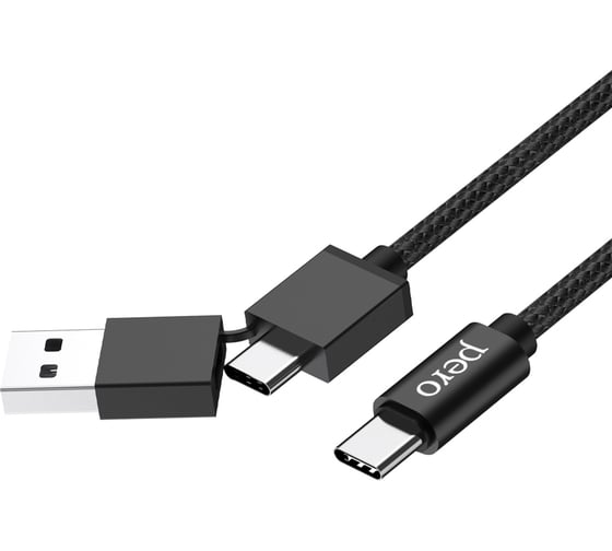 Изображение товара Дата-кабель PERO DC-07 UNIVERSAL 2 in 1, USB-A + PD to Type-C, 1m, Black PRDC-07UTT1MB